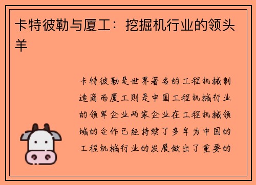卡特彼勒与厦工：挖掘机行业的领头羊