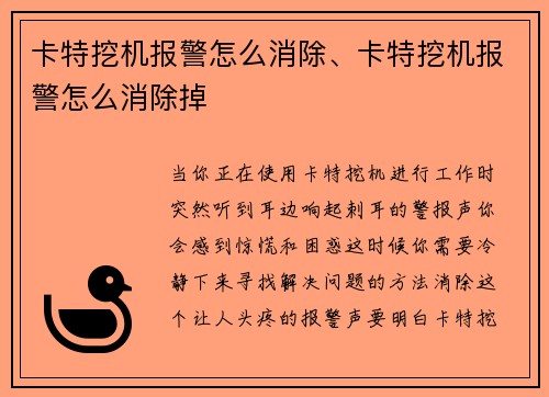 卡特挖机报警怎么消除、卡特挖机报警怎么消除掉