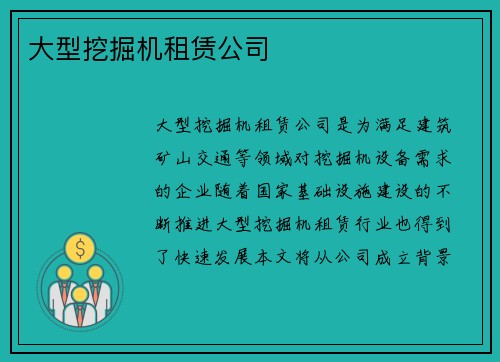 大型挖掘机租赁公司